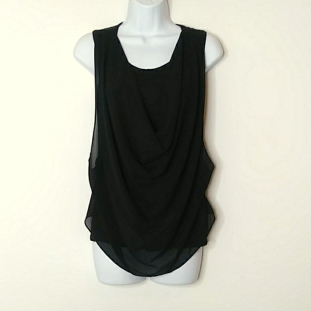 2/$24 A Byer Black Sheer Drape Neck Blouse
